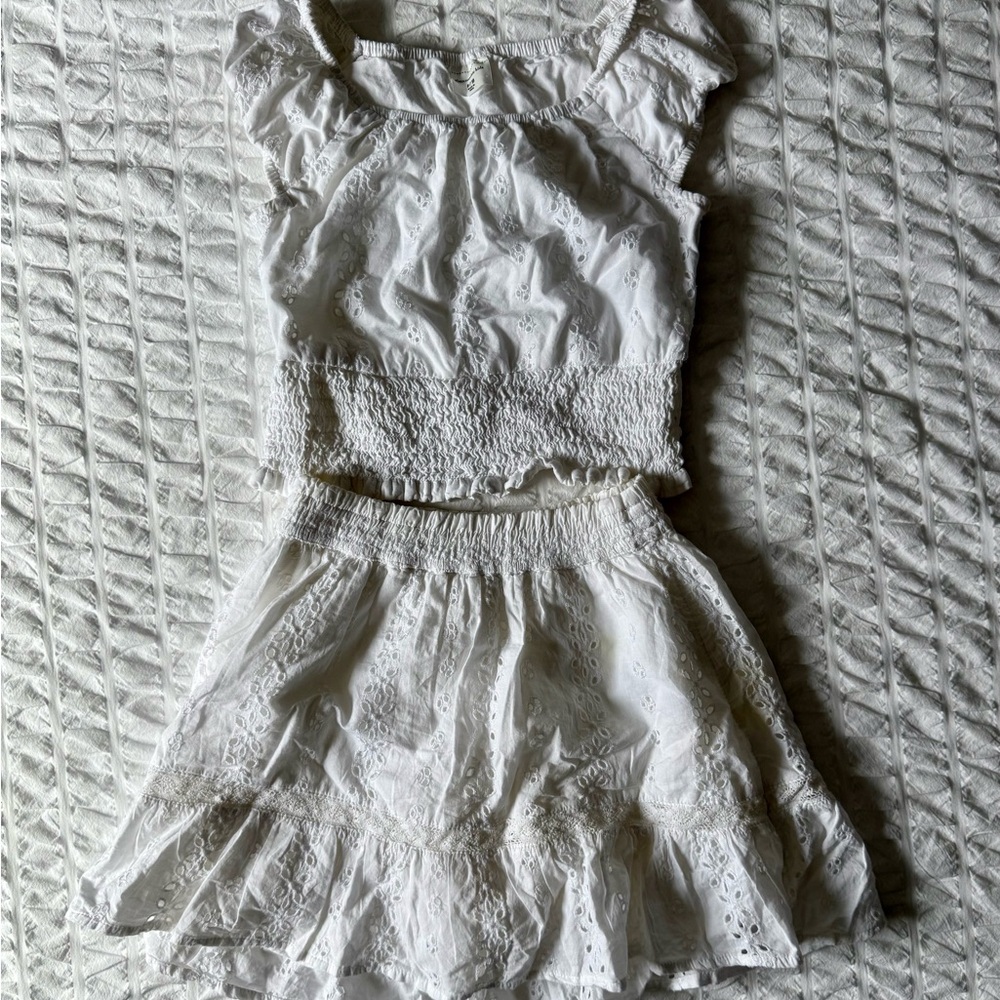 White Ruffled Top and Skirt Set
